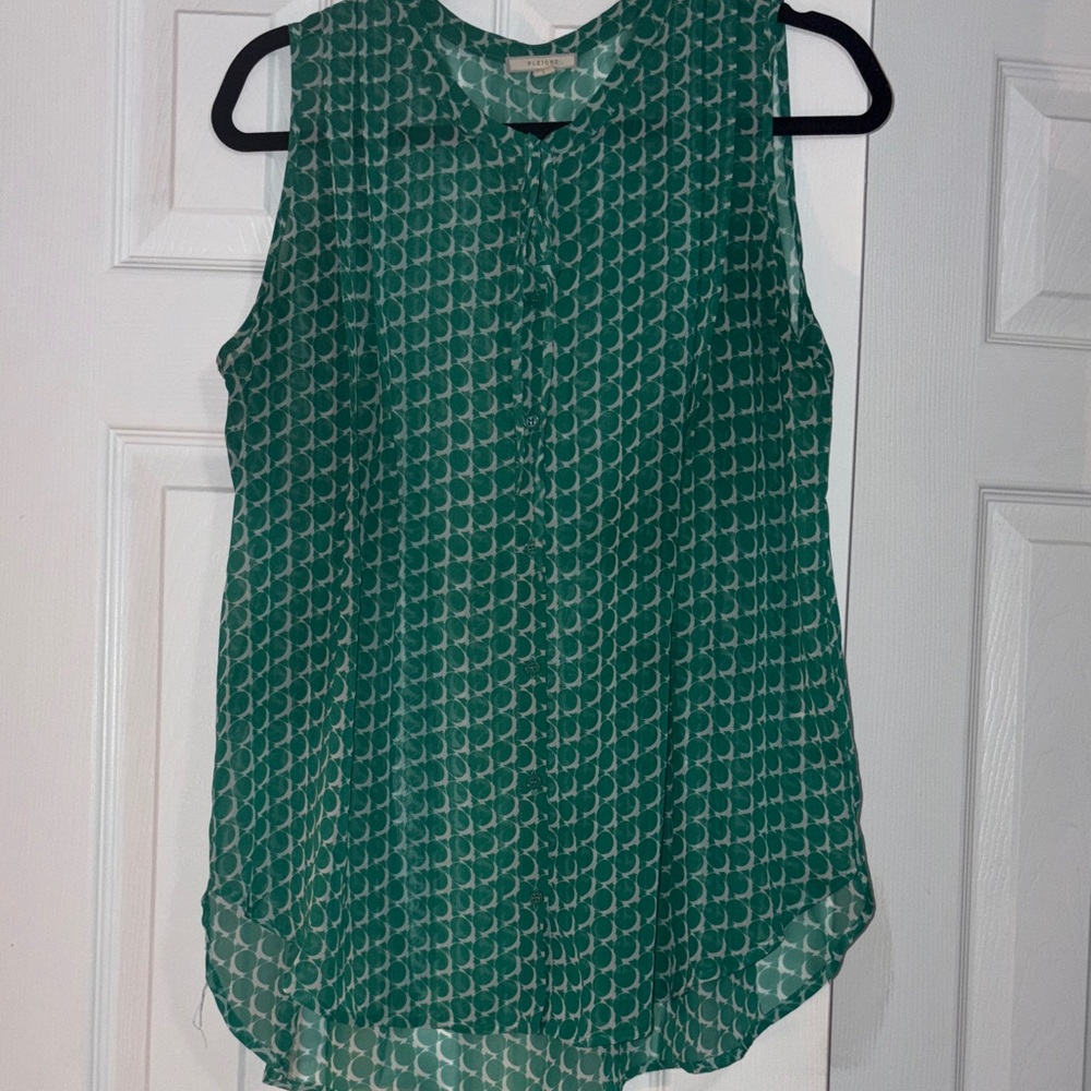 🌴Pleione Green Patterned Sleeveless Top Size Large